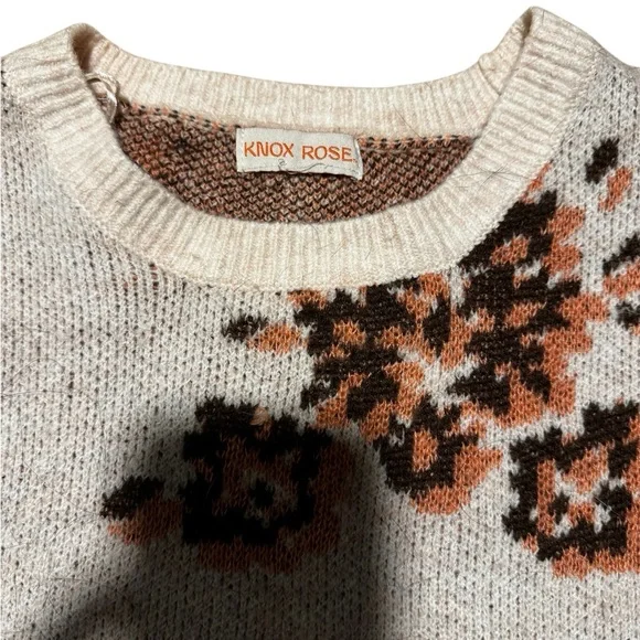 Floral Patterned Cream Crew Neck Sweater Women Size XXL Pale Pink - Picture 3 of 3